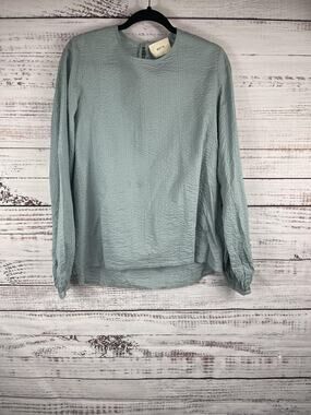 Matin Shirt Women's Size M Blue Long Sleeve Textured 100% Cotton Australia Top